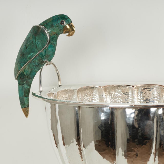 Large Vintage Silverplate Wine Cooler or Bowl With Birds by Emilia Castillo For Sale In West Palm - Image 6 of 13