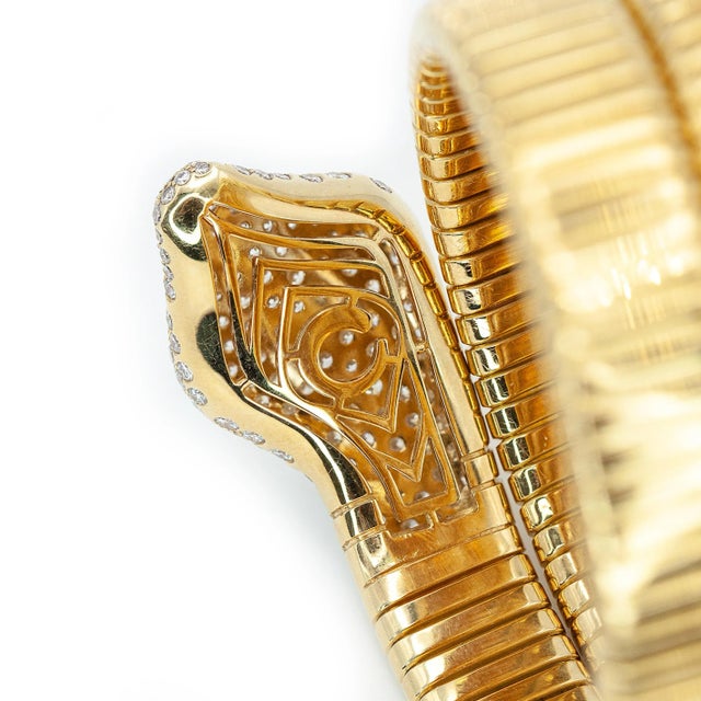 1990s French Serpent 18k Yellow Gold Pavé Diamond Wrap Bracelet For Sale - Image 15 of 17