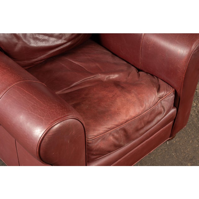 Late 20th Century Red Leather Armchair With Ottoman For Sale - Image 12 of 18