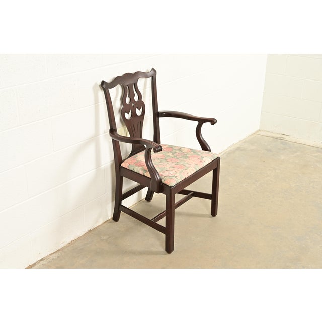Ethan Allen Ethan Allen Georgian Carved Mahogany Armchair For Sale - Image 4 of 14