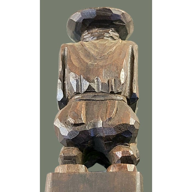 Vintage Folk Art Wood Carving Brazil "Man With Pipe" Marked For Sale - Image 11 of 12