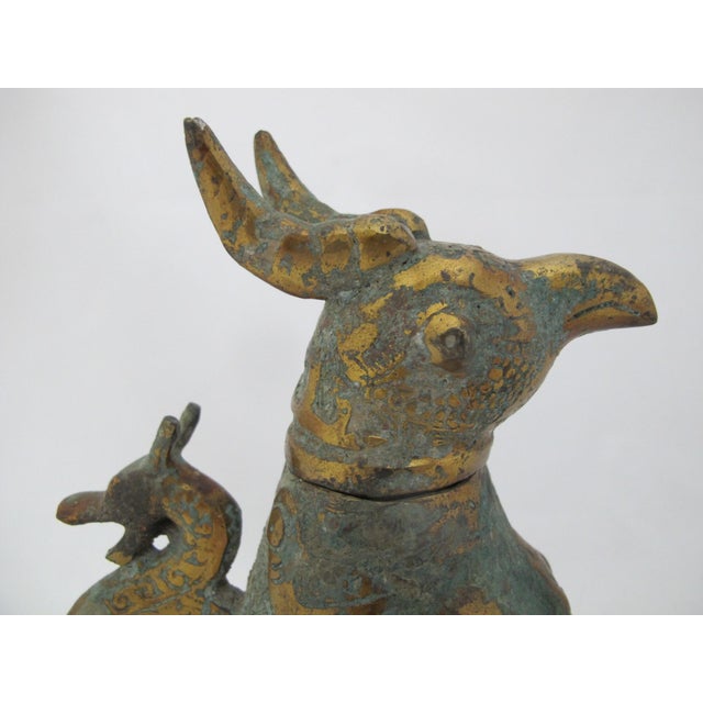 Chinese Archaic Bird Bronze Ware Gold Toad Accent Ritual Wine Vessel Pitcher For Sale - Image 4 of 18