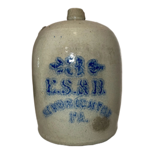 Antique 1800's e.s. & B. New Brighton 3 Stoneware Salt Glazed Cobalt Pottery Jug