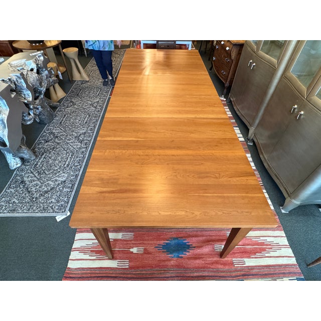 Brown Ethan Allen Arts & Crafts Style Cherry Dining Table With Eight Slat-Back Chairs For Sale - Image 8 of 17