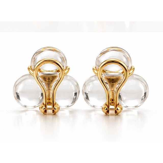 Baccarat Late 20th Century Pair Baccarat 18k Yellow Gold Clear Crystal Glass Earrings For Sale - Image 4 of 5
