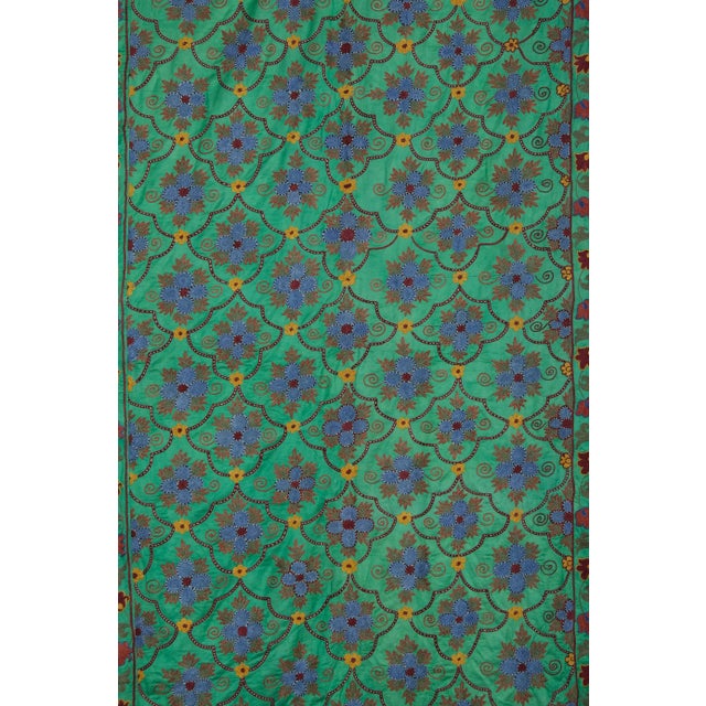 Dark Green 1960s Suzani Silk Wall Hanging For Sale - Image 8 of 11