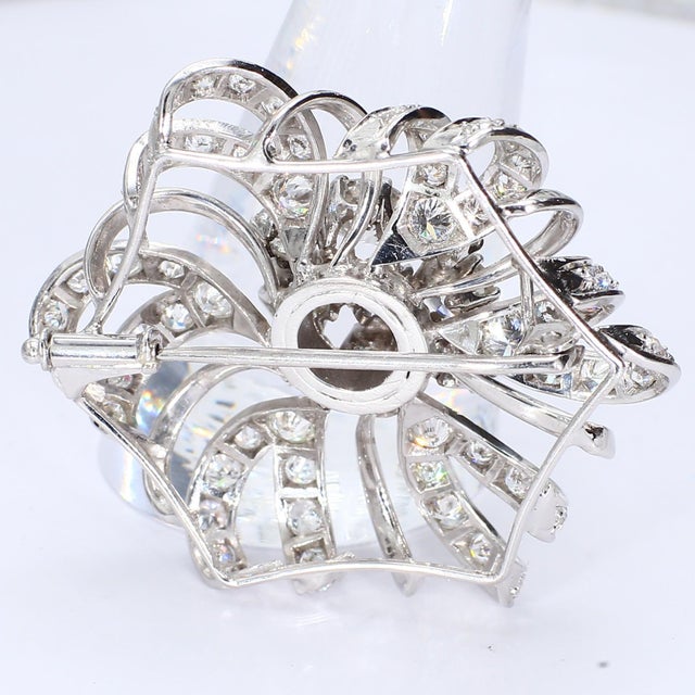 Early 20th Century 18k White Gold Hexagonal Brooch With 8cts of Diamonds For Sale - Image 4 of 4