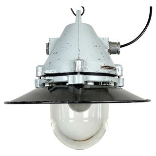 Grey Cast Aluminium Explosion Proof Lamp with Enameled Shade from Elektrosvit, 1970s For Sale