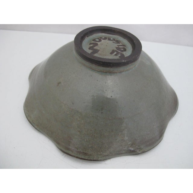 Green Jane Woodside Leaf Center Scallop Rim Organic Green & Blue Studio Pottery Bowl For Sale - Image 8 of 9