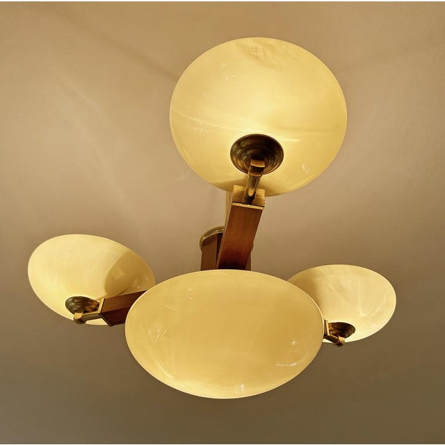 Art Deco Pendant Light in Wood & Glass, 1930s For Sale - Image 6 of 16