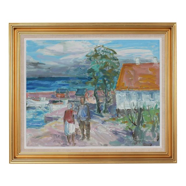 Svend Nielsen, Motif from Gudhjem, Bornholm, 1960s, Oil on Canvas, Framed For Sale