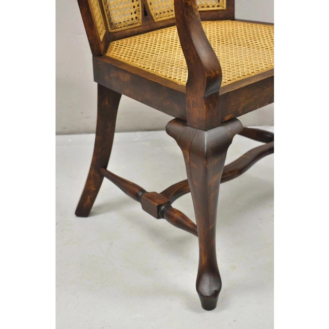 Antique Victorian Walnut and Cane Carved Lounge Arm Chair W/ Queen Anne Legs For Sale In Philadelphia - Image 6 of 10