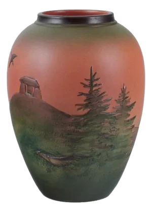 Vase in Glazed Ceramic with Hand-Painted Landscape from Ipsens, Denmark, 1920s