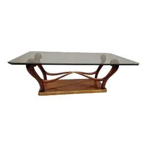 Vintage Italian Art Deco Paolo Buffa Sculptural Scrolled Walnut & Brass Dining Table