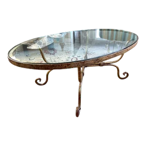 Late 20th Century Vintage Gilt Iron and Glass-Top Oval Coffee Table