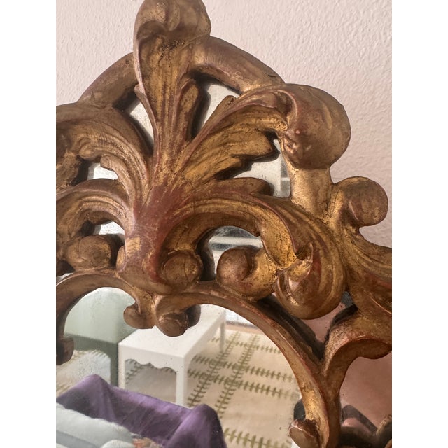 Gold Antique Italian Rococo Giltwood Mirror, Carved Scroll & Acanthus Crest For Sale - Image 8 of 9