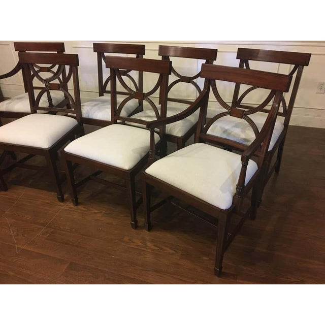 Traditional Set of Eight Adams Style Mahogany Dining Chairs by Leighton Hall - Showroom Samples For Sale - Image 3 of 11