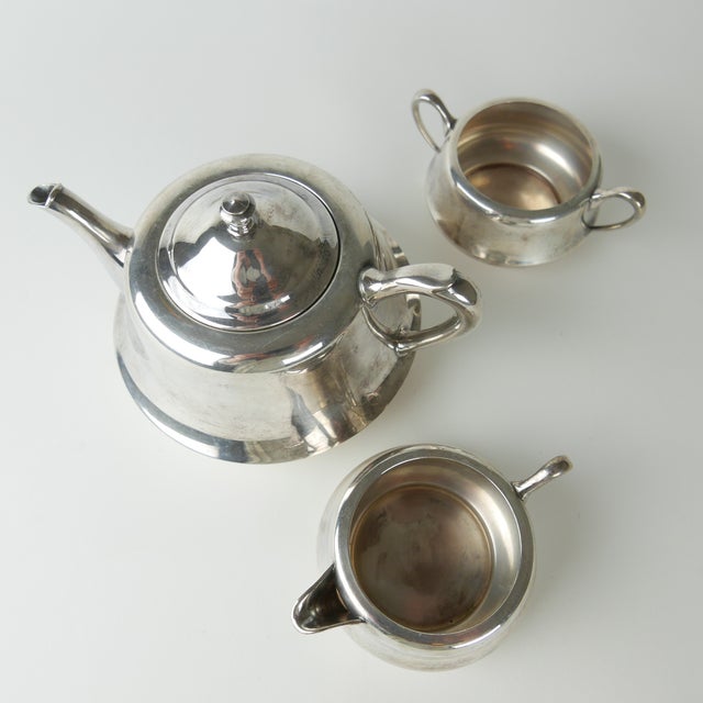 Vintage 'Crescent' Silverplate Stacking Teapot, Creamer & Sugar Bowl by