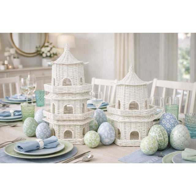 Chinoiserie White Grand Wicker Pagoda, Small For Sale - Image 3 of 4