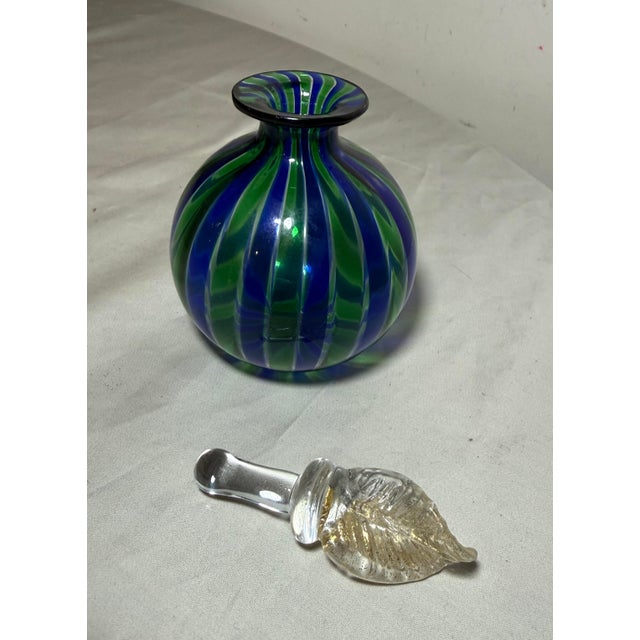 Vintage Hand Blown Italian Murano Green Blue Gold Glass Scent Perfume Bottle Jar For Sale - Image 11 of 11