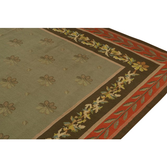 1920s Antique Arraiolos Needlepoint Rug in Olive Green With Florals, From Rug & Kilim For Sale In New York - Image 6 of 8