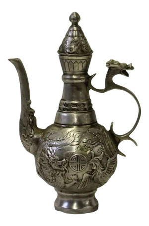 Chinese Handmade Metal Silver Color Jar Shape Teapot Display