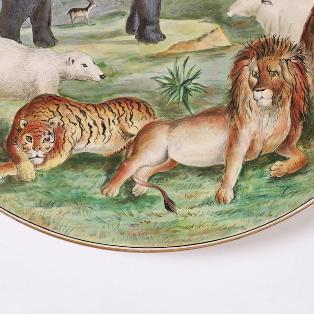 Antique English Hand Painted Charger With Animals For Sale - Image 4 of 8