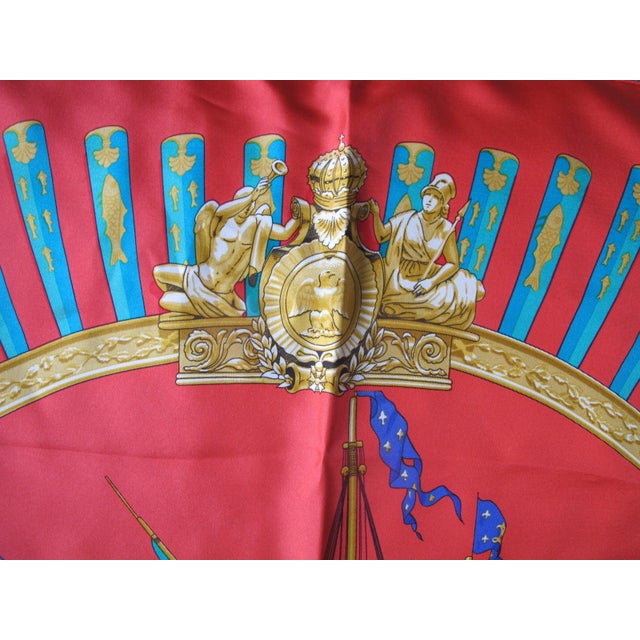 French Hermes France Carre 90 La Marine a Rames Rowing Navy Red Silk Scarf For Sale - Image 3 of 10