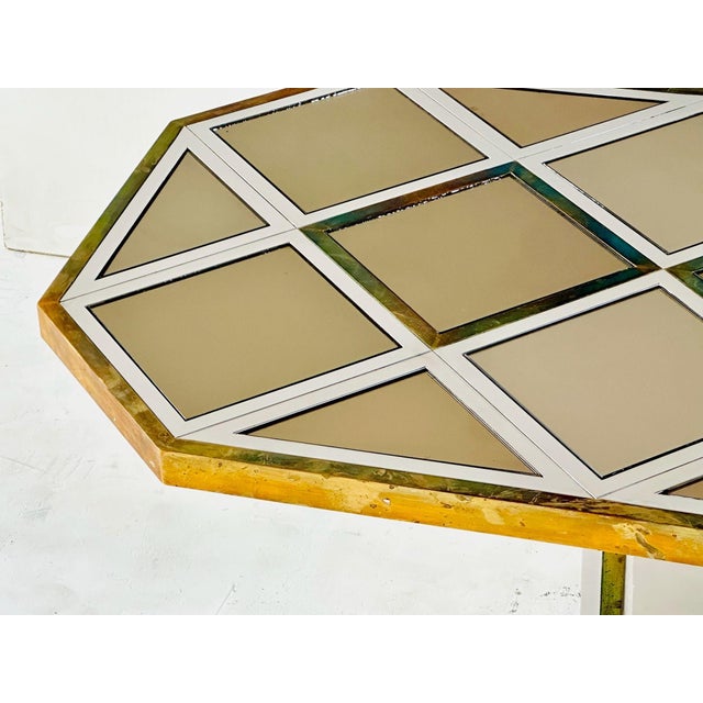 1970s Romeo Rega for Metalarte Brass Chrome Mirror Coffee Table, Italy 1970 For Sale - Image 5 of 6