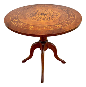 Mid Century Walnut With Marquetry Round Side Table, 1950s