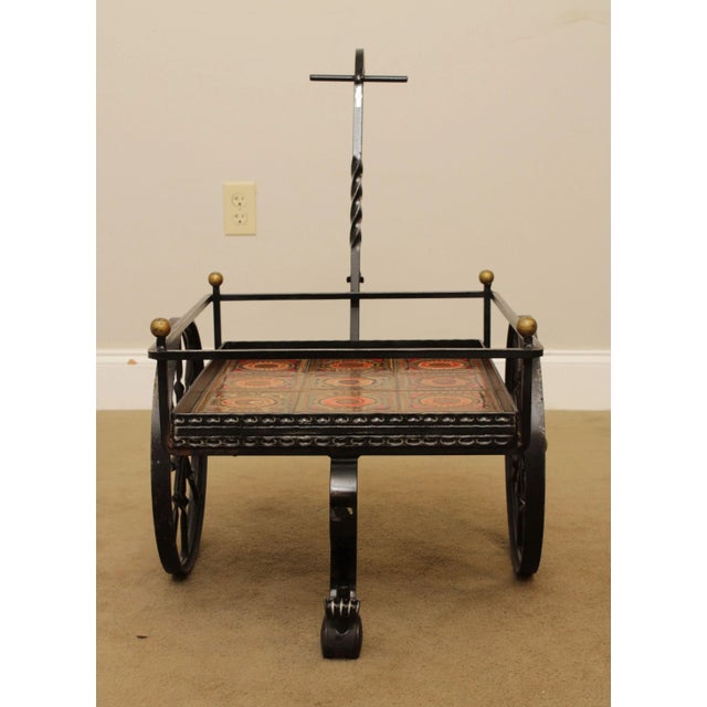 Custom Forged Iron Cart with Art Tiles For Sale - Image 12 of 13