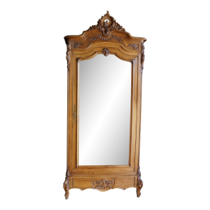 Antique French Rococo Single Mirrored Door Armoire