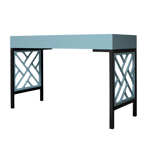 Chippendale Writing Desk - Pool Blue For Sale In West Palm - Image 6 of 9