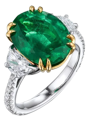 GIA Certified Oval 5.72 Ct Green Emerald Platinum Cocktail Ring