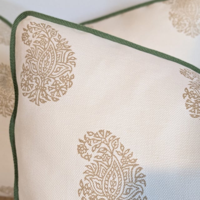 Chinoiserie Brunschwig & Fils Shishi Dragon Lumbars With Quadrille Backs For Sale - Image 3 of 7