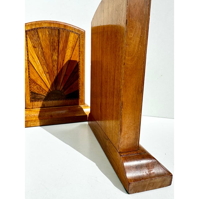 Vintage Art Deco Wooden Bookends with Sunburst Inlays, Germany, 1930s, Set of 2 For Sale - Image 10 of 16