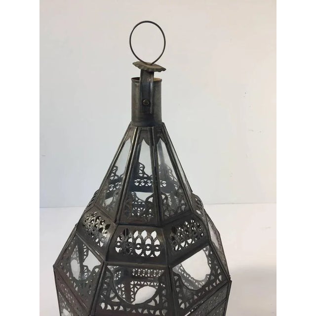 Moroccan Moorish Metal and Clear Glass Candle Lantern For Sale - Image 4 of 11
