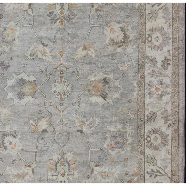 Square Shaped Hand Knotted Turkish Oushak Rug With Neutral Color Palette For Sale - Image 4 of 12