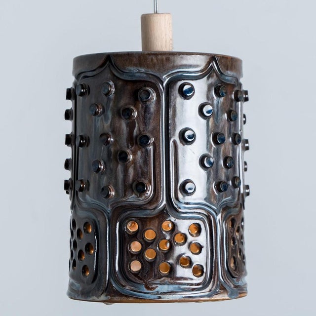 Danush Cylinder Brown Ceramic Pendant, 1970 For Sale - Image 3 of 16
