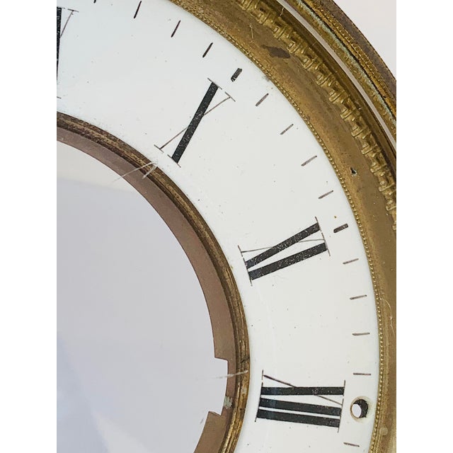 Antique Enamel Clock Face With Beveled Glass Cover and Brass Trim Circa