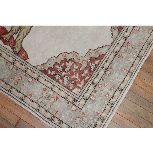 Lion Motif Vintage Turkish White Ground Dowry Rug, 20th Century For Sale In New York - Image 6 of 18