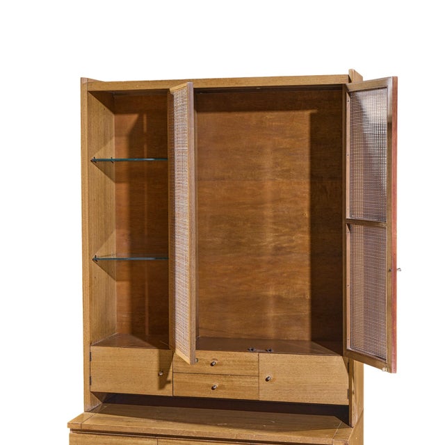 Paul McCobb Connoisseur Collection Mid Century Bleached Mahogany and Cane Secretary Bar Cabinet For Sale In Chicago - Image 6 of 13