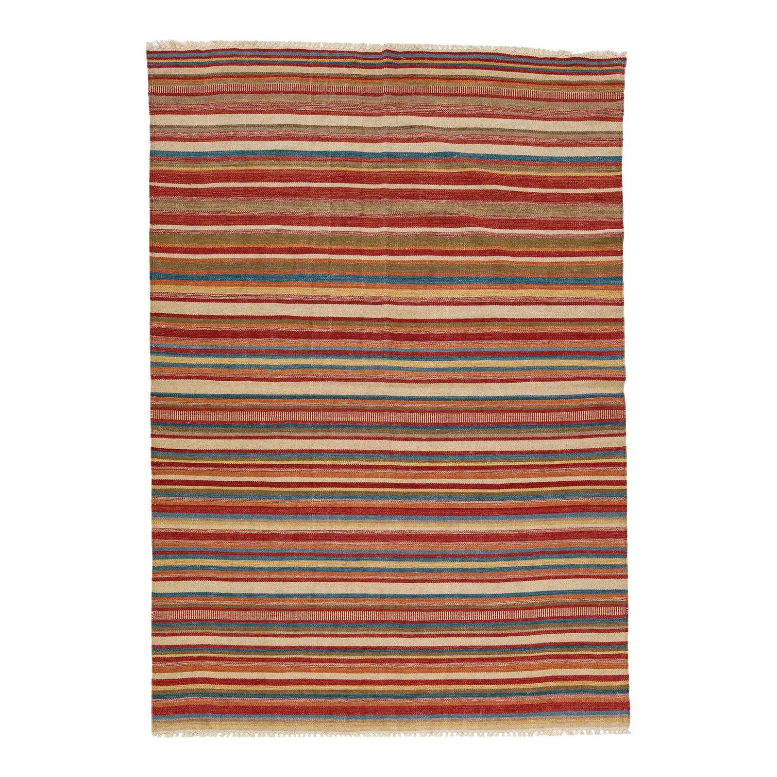 2020s Modern Kilim Handmade Multicolor Stripe Wool Rug | Chairish