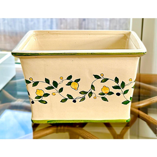 Vintage Rectangular Planter With Hand Painted Lemons and Green Trim For Sale - Image 4 of 11