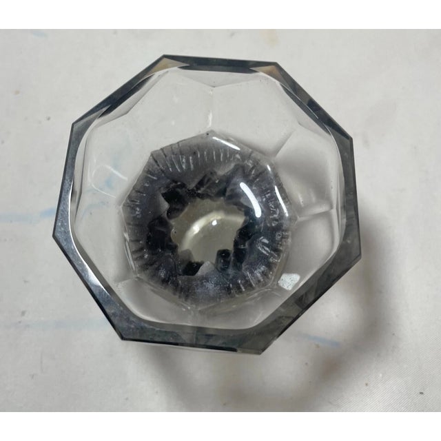 Antique Clear Frosted Crystal Czech Bohemian Rose Art Deco Glass Decanter - Set of 7 For Sale - Image 11 of 12