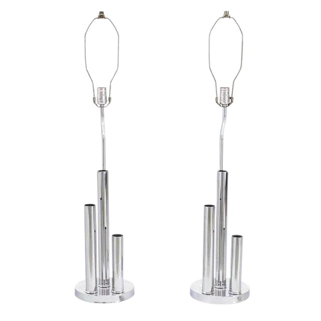 Metal Vintage Mid Century Chrome Table Lamps- a Pair For Sale - Image 7 of 7