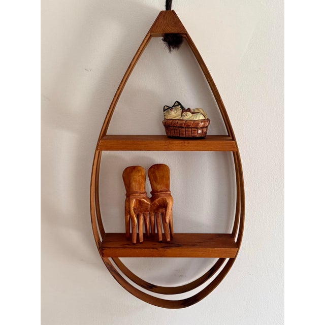 Mid-Century Modern Vintage Danish Modern Teak Bent Wood Teardrop Hanging Shelf For Sale - Image 3 of 9