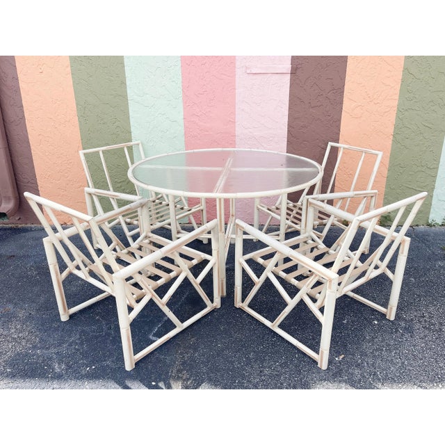 Palm Beach Regency Metal Chippendale Outdoor Dining Set - Set of 5 For Sale - Image 4 of 12