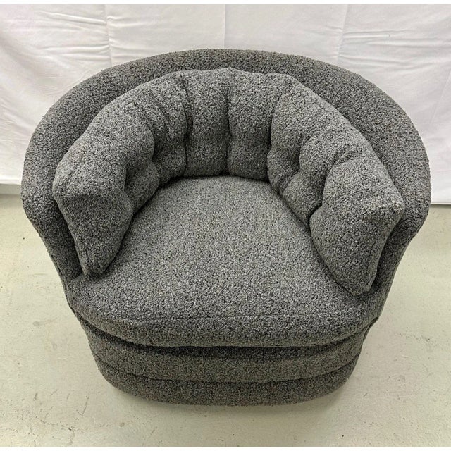 Mid-Century Modern Style Swivel, Rolling Lounge Chairs, Baughman Style, Boucle For Sale - Image 9 of 13