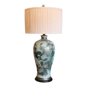 Large Japanese Celadon Blue and Gilt Peacock Vase Adapted Into a Lamp